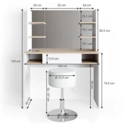 Vicco Schminktisch DAENERYS Weiß-Sonoma Frisiertisch Frisierkommode Spiegel Hocker -Spielzeugladen 19335399 03