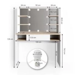 Vicco LED Schminktisch DAENERYS Weiß-Sonoma Frisiertisch Frisierkommode Spiegel -Spielzeugladen 19336986 03