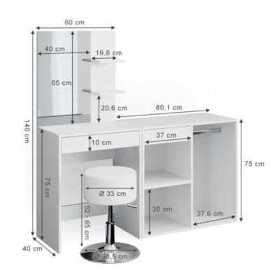 Vicco Schminktisch Frisiertisch Schminkkommode Isabelle + Hocker Beistellschrank 6 Vicco Schminktisch Frisiertisch Schminkkommode Isabelle + Hocker Beistellschrank – Bild 4