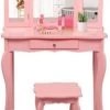COSTWAY® Kinderschminktisch Mit Hocker & 3 Spiegeln 70x34x103cm -Spielzeugladen 21653092 01