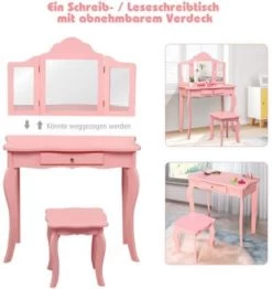 COSTWAY® Kinderschminktisch Mit Hocker & 3 Spiegeln 70x34x103cm 11 COSTWAY® Kinderschminktisch Mit Hocker & 3 Spiegeln 70x34x103cm -Spielzeugladen 21653092 04