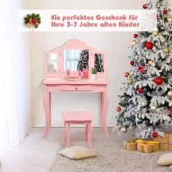 COSTWAY® Kinderschminktisch Mit Hocker & 3 Spiegeln 70x34x103cm 12 COSTWAY® Kinderschminktisch Mit Hocker & 3 Spiegeln 70x34x103cm -Spielzeugladen 21653092 05