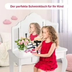 COSTWAY® Kinderschminktisch Mit Hocker & 3 Spiegeln 70x34x103cm -Spielzeugladen 21653095 04