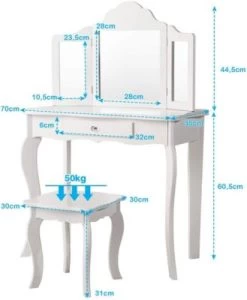 COSTWAY® Kinderschminktisch Mit Hocker & 3 Spiegeln 70x34x103cm -Spielzeugladen 21653095 06