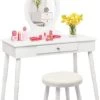COSTWAY® Kinderschminktisch Mit Hocker & Spiegel Kronenform -Spielzeugladen 21653117 01