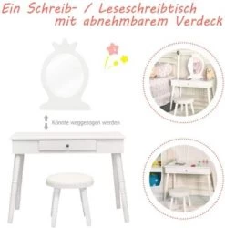 COSTWAY® Kinderschminktisch Mit Hocker & Spiegel Kronenform -Spielzeugladen 21653117 04