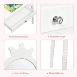 COSTWAY® Kinderschminktisch Mit Hocker & Spiegel Kronenform -Spielzeugladen 21653117 06