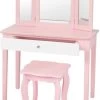 COSTWAY® Schminktisch Mit Dreifach Spiegel & Hocker -Spielzeugladen 23151045 01