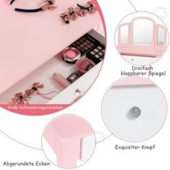 COSTWAY® Schminktisch Mit Dreifach Spiegel & Hocker -Spielzeugladen 23151045 04