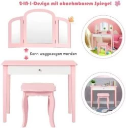 COSTWAY® Schminktisch Mit Dreifach Spiegel & Hocker -Spielzeugladen 23151045 06