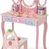 COSTWAY® Schminktisch Erdbeermuster Mit Spiegel & Hocker -Spielzeugladen 23263777 01