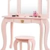COSTWAY® Schminktisch Mit Hocker & 3-Fach Spiegel Kronenmuster -Spielzeugladen 23416422 01