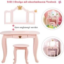 COSTWAY® Schminktisch Mit Hocker & 3-Fach Spiegel Kronenmuster -Spielzeugladen 23416422 05