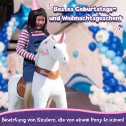 PonyCycle Kinder Reittier Weiß Einhorn Reitpferd Mit Bremsen Mit Klang Für Alter 7+ Rollenspielzeug -Spielzeugladen 25233442 03