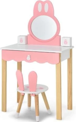 COSTWAY® Schminktisch Kaninchenform Mit Spiegel & Hocker