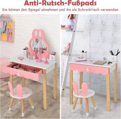 COSTWAY® Schminktisch Kaninchenform Mit Spiegel & Hocker 5 COSTWAY® Schminktisch Kaninchenform Mit Spiegel & Hocker – Bild 3