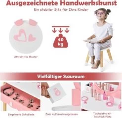 COSTWAY® Schminktisch Kaninchenform Mit Spiegel & Hocker 13 COSTWAY® Schminktisch Kaninchenform Mit Spiegel & Hocker -Spielzeugladen 26829964 06