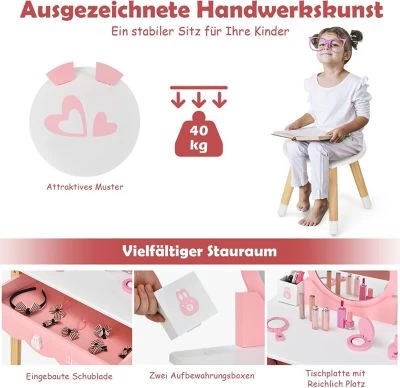 COSTWAY® Schminktisch Kaninchenform Mit Spiegel & Hocker 8 COSTWAY® Schminktisch Kaninchenform Mit Spiegel & Hocker – Bild 6