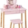 COSTWAY® Kinderschminktisch Mit Hocker & Spiegel Erdbeerförmig -Spielzeugladen 28393592 01