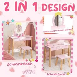 COSTWAY® Kinderschminktisch Mit Hocker & Spiegel Erdbeerförmig -Spielzeugladen 28393592 03