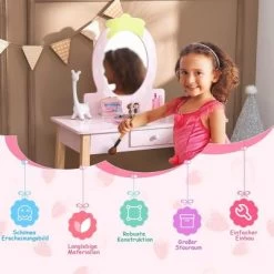 COSTWAY® Kinderschminktisch Mit Hocker & Spiegel Erdbeerförmig -Spielzeugladen 28393592 05