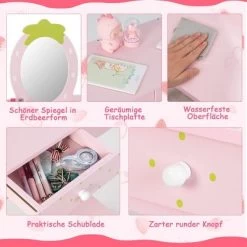 COSTWAY® Kinderschminktisch Mit Hocker & Spiegel Erdbeerförmig -Spielzeugladen 28393592 06