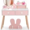 COSTWAY® Schminktisch Hasenform Mit Spiegel & Hocker & 2 Schubladen -Spielzeugladen 28514573 01