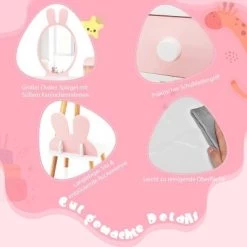 COSTWAY® Schminktisch Hasenform Mit Spiegel & Hocker & 2 Schubladen -Spielzeugladen 28514573 03