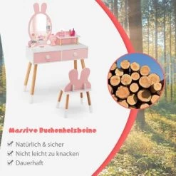 COSTWAY® Schminktisch Hasenform Mit Spiegel & Hocker & 2 Schubladen -Spielzeugladen 28514573 06