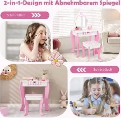 COSTWAY® Kinderschminktisch Mit Hocker & Spiegel Abnehmbar 2-in-1 -Spielzeugladen 28764857 03