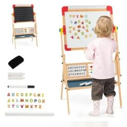 COSTWAY® 3 In 1 Staffelei Tafel Mit Papierrolle Uhr Alphabet