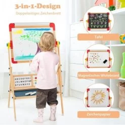 COSTWAY® 3 In 1 Staffelei Tafel Mit Papierrolle Uhr Alphabet -Spielzeugladen 29692791 03
