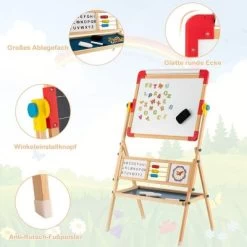 COSTWAY® 3 In 1 Staffelei Tafel Mit Papierrolle Uhr Alphabet -Spielzeugladen 29692791 04