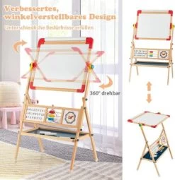 COSTWAY® 3 In 1 Staffelei Tafel Mit Papierrolle Uhr Alphabet -Spielzeugladen 29692791 05