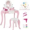 COSTWAY® 2 In 1 Schminktisch Mit Hocker & Spiegel & Whiteboard