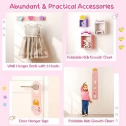 COSTWAY® 2in1 Schminktisch Mit Hocker Schublade Spiegel Wachstumslineal -Spielzeugladen 30145989 04