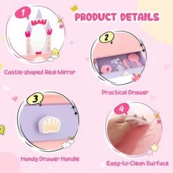 COSTWAY® 2in1 Schminktisch Mit Hocker Schublade Spiegel Wachstumslineal -Spielzeugladen 30145989 05