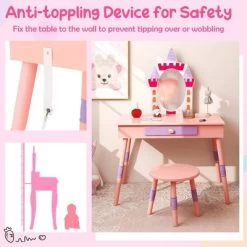 COSTWAY® 2in1 Schminktisch Mit Hocker Schublade Spiegel Wachstumslineal -Spielzeugladen 30145989 06