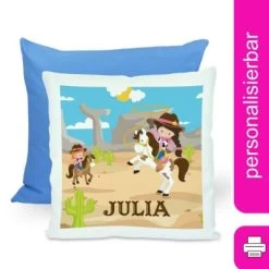 CreaDesign Dekokissen Kinder 40 X 40 Cm Cowgirl Mit Name Personalisiert