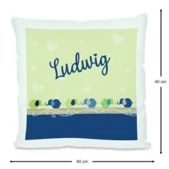 CreaDesign Dekokissen Kinder 40 X 40 Cm Elefanten Blau Grün Mit Name Personalisiert -Spielzeugladen 30449523 03