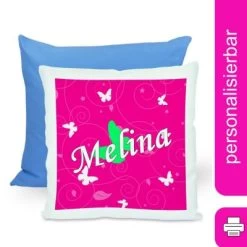 CreaDesign Dekokissen Kinder 40 X 40 Cm Schmetterling Pink Apfelgrün Mit Name Personalisiert