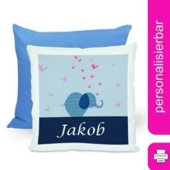 CreaDesign Dekokissen Kinder 40 X 40 Cm Elefant Blau Mit Name Personalisiert