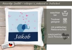CreaDesign Dekokissen Kinder 40 X 40 Cm Elefant Blau Mit Name Personalisiert -Spielzeugladen 30449690 05