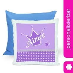 CreaDesign Dekokissen Kinder 40 X 40 Cm Prinz / Prinzessin Lila Mit Name Personalisiert