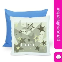 CreaDesign Dekokissen Kinder 40 X 40 Cm Sterne Grau Beige Mit Name Personalisiert