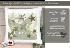 CreaDesign Dekokissen Kinder 40 X 40 Cm Sterne Grau Beige Mit Name Personalisiert -Spielzeugladen 30449759 05