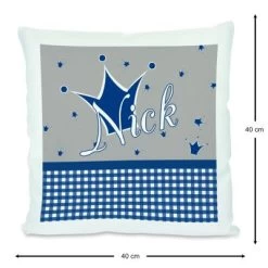 CreaDesign Dekokissen Kinder 40 X 40 Cm Prinz / Prinzessin Blau Grau Mit Name Personalisiert -Spielzeugladen 30449834 03