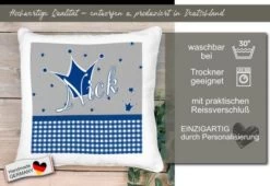 CreaDesign Dekokissen Kinder 40 X 40 Cm Prinz / Prinzessin Blau Grau Mit Name Personalisiert -Spielzeugladen 30449834 05