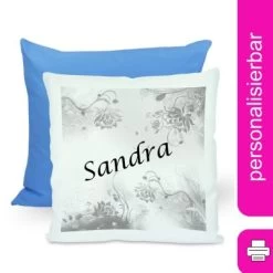 CreaDesign Dekokissen Kinder 40 X 40 Cm Blumen Grau Mit Name Personalisiert