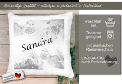CreaDesign Dekokissen Kinder 40 X 40 Cm Blumen Grau Mit Name Personalisiert -Spielzeugladen 30449840 05